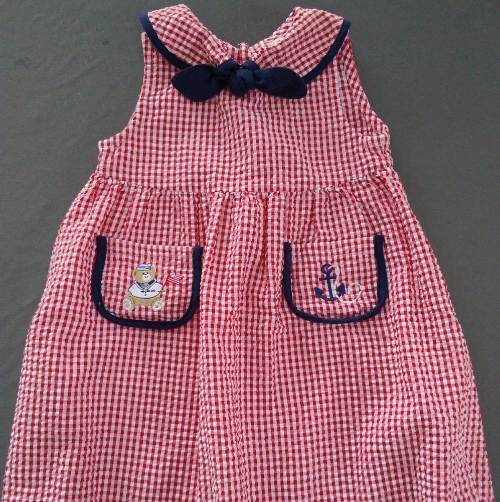 Girls' Size 3T Checked Seersucker Dress - Nautical